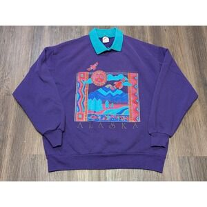 Jerzees Alaska Denali National Park Graphic‎ Crewneck Sweatshirt Purple L Fading
